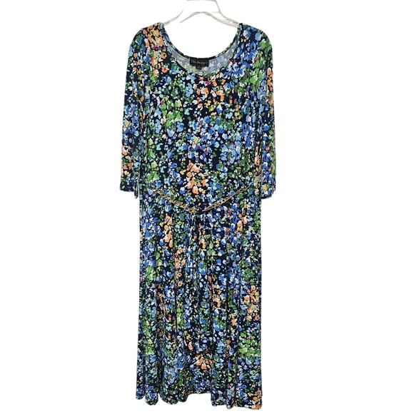 DN Design Ditsy Floral Print Maxi Dress Womens Plus 18  Chain Gold Belted - Picture 2 of 9